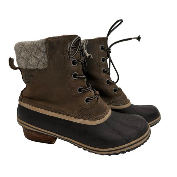 Sorel Women's Brown Leather Slimpack Lace II Boots Size 8 - Picture 1 of 11